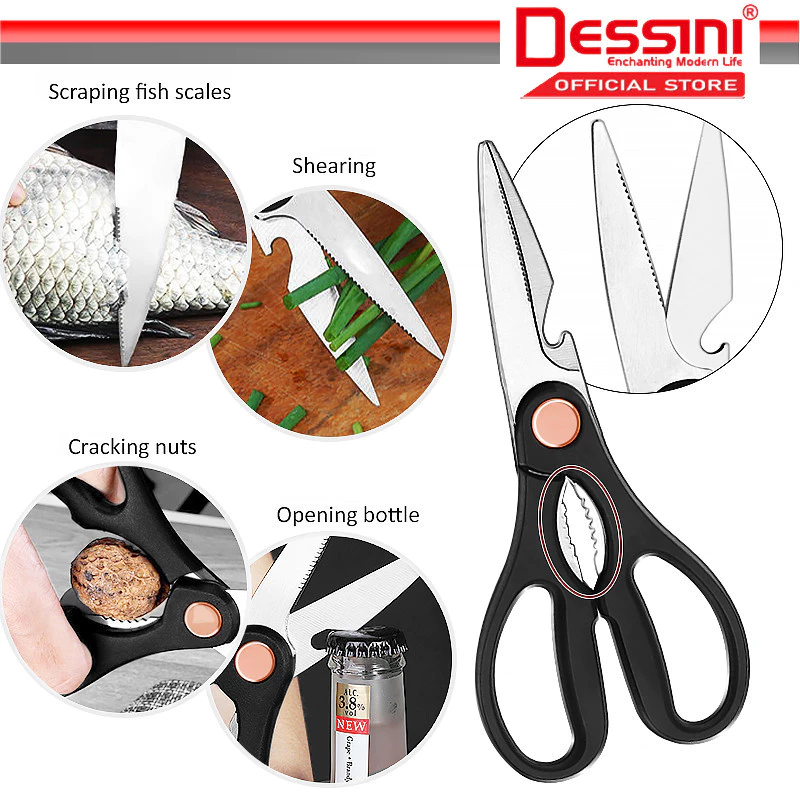DESSINI ITALY 9 IN 1 Stainless Steel Knife Cleaver Scissor Peeler Cutting Storage Holder Cutlery Organizer Pisau Gunting - Image 2