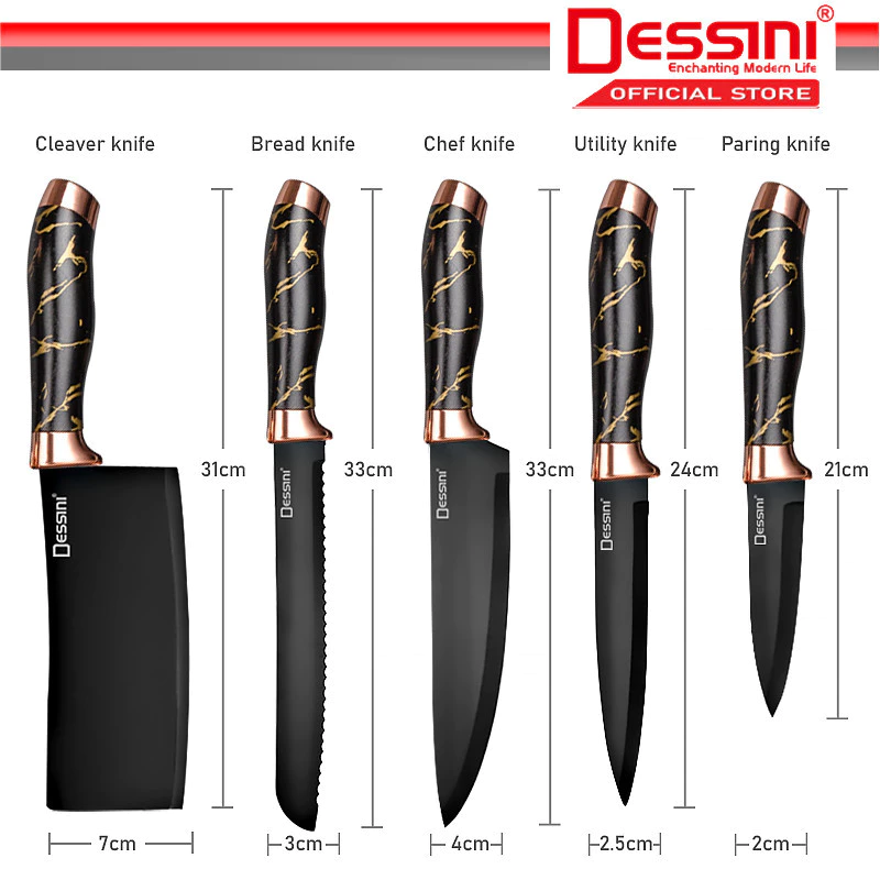 DESSINI ITALY 9 IN 1 Stainless Steel Knife Cleaver Scissor Peeler Cutting Storage Holder Cutlery Organizer Pisau Gunting - Image 7
